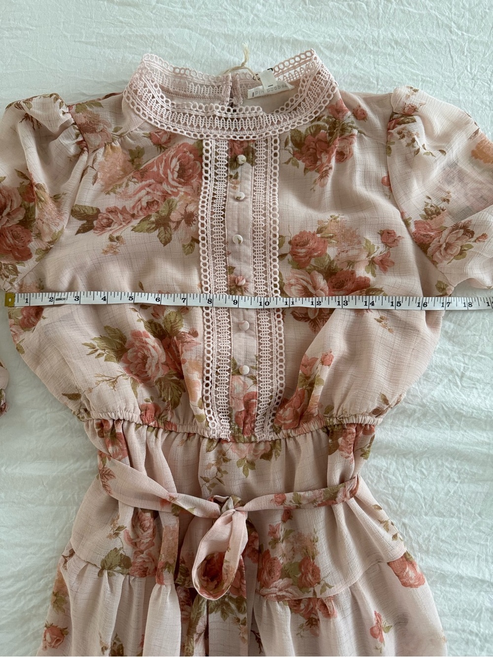 Blu Pepper Blush Floral Lace-Trim Long Sleeve Tiered Mini Dress - Picture 9 of 14